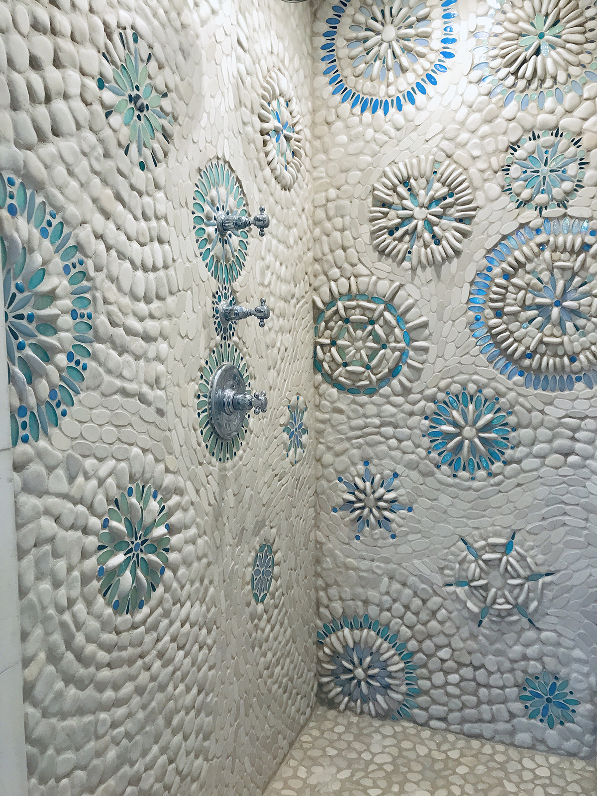 Pebble Glass Tile Mosaic Shower Modern Mosaic Arts